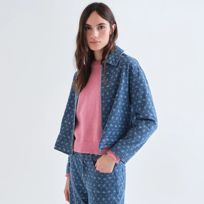 Jacket Blue Denim Heart Print