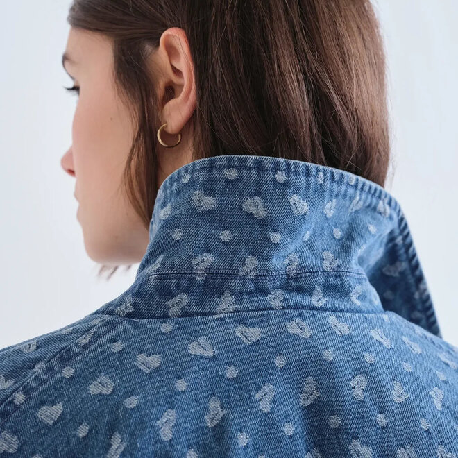 Jacket Blue Denim Heart Print