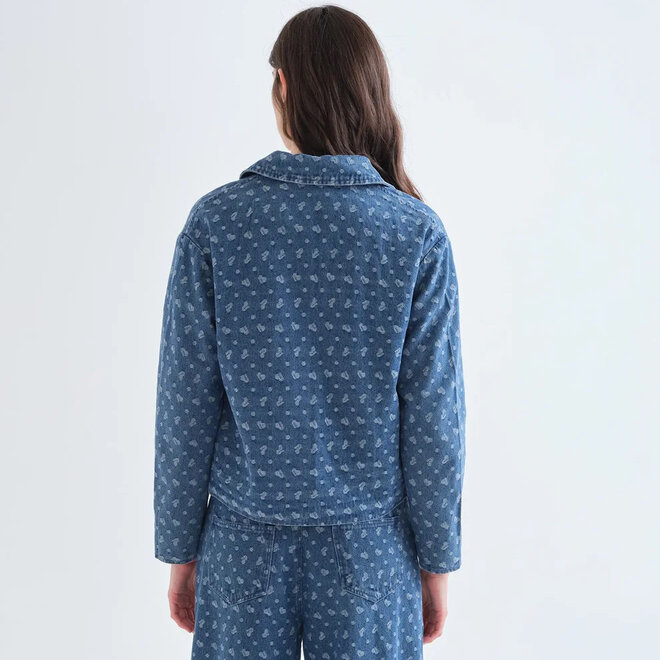 Jacket Blue Denim Heart Print