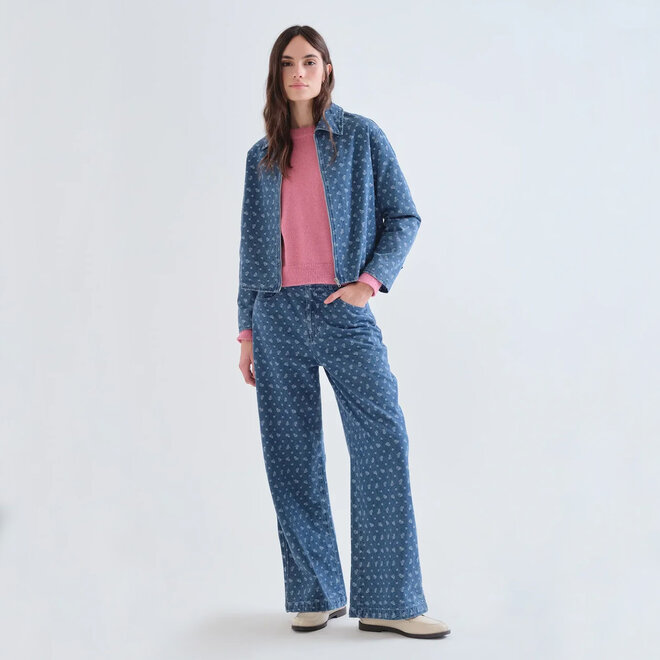 Jacket Blue Denim Heart Print