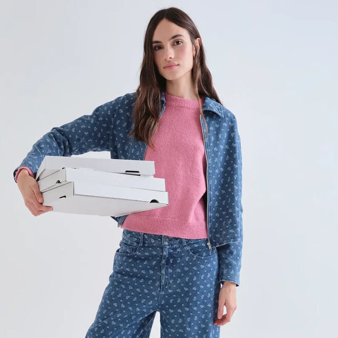 Jacket Blue Denim Heart Print