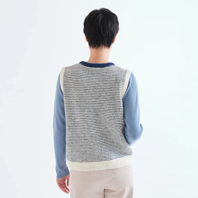 Knit Vest Striped Cream & Navy