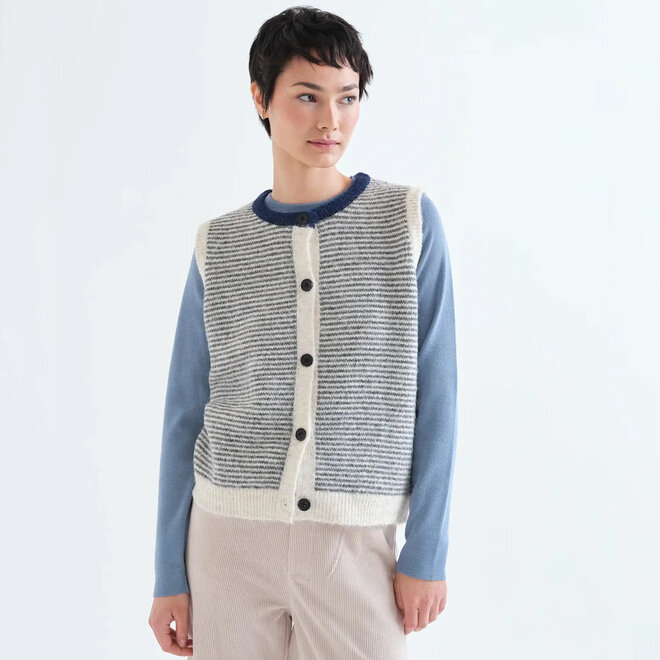 Knit Vest Striped Cream & Navy