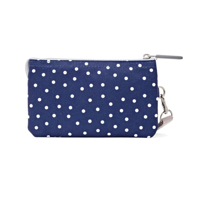 Carnaby Wallet Medium Navy Polka Dot with Wrist Strap