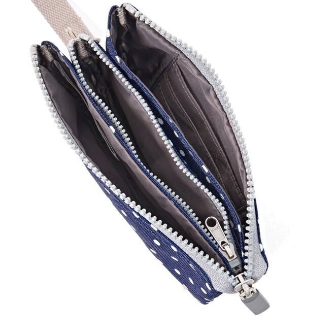 Carnaby Wallet Medium Navy Polka Dot with Wrist Strap