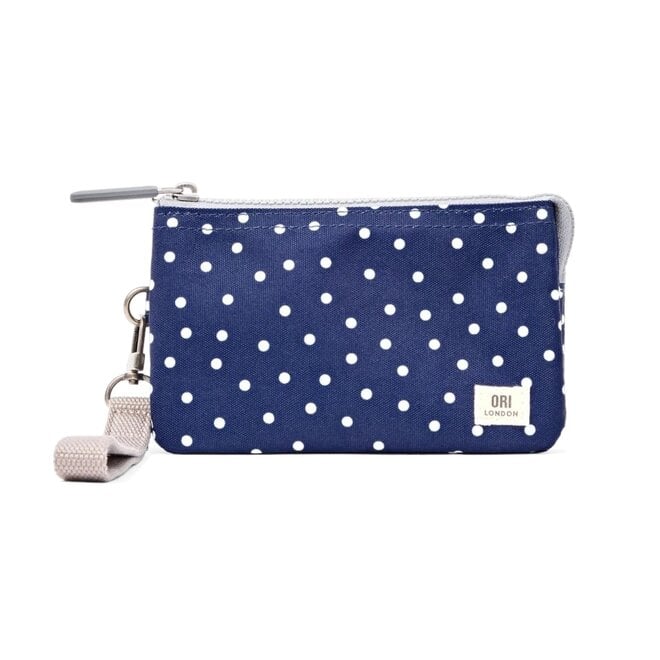 Carnaby Wallet Medium Navy Polka Dot with Wrist Strap