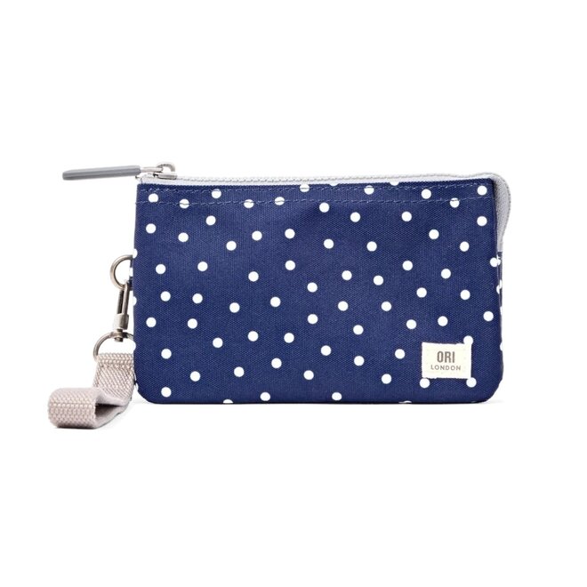Carnaby Wallet Medium Navy Polka Dot with Wrist Strap