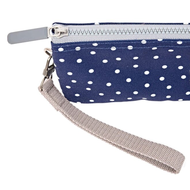 Carnaby Wallet Medium Navy Polka Dot with Wrist Strap