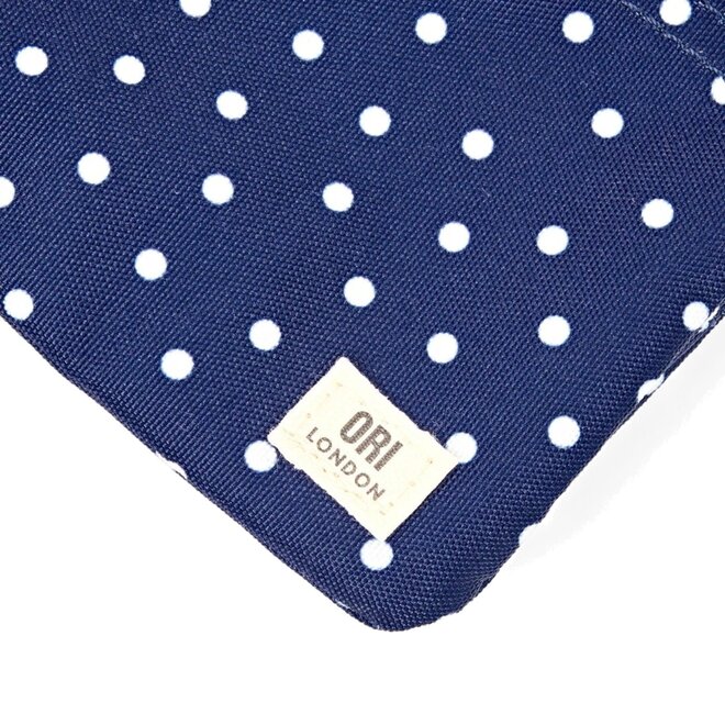 Carnaby Wallet Medium Navy Polka Dot with Wrist Strap
