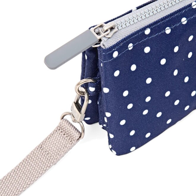 Carnaby Wallet Medium Navy Polka Dot with Wrist Strap