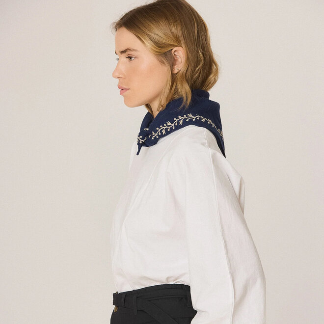 Kerchief Embroidered Indigo Blue