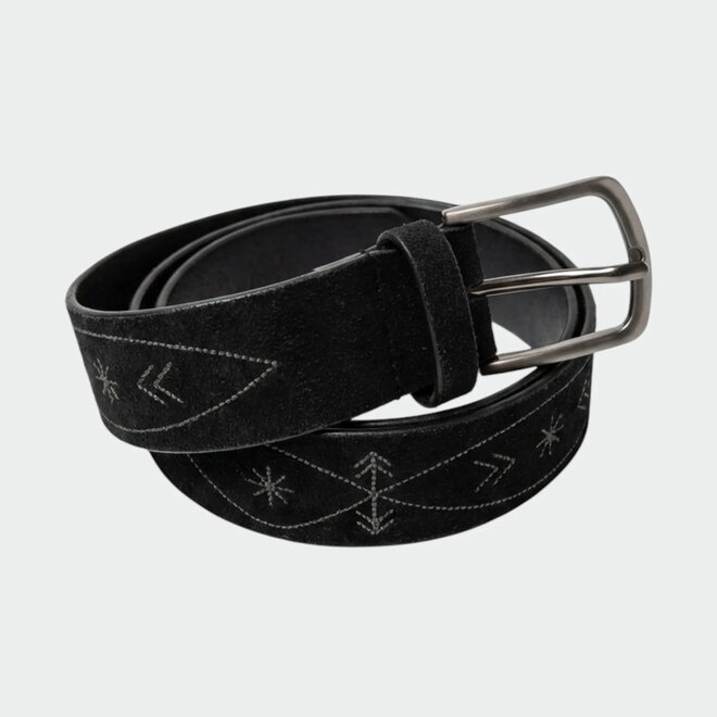 Leather Belt Embroidered Black