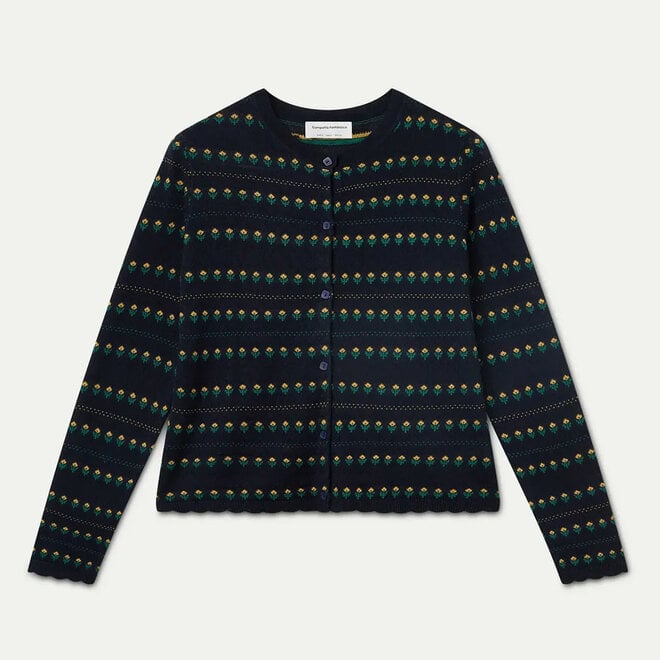 Cardigan Navy Blue with Embroidered Flowers