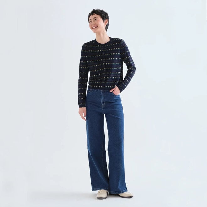 Cardigan Navy Blue with Embroidered Flowers
