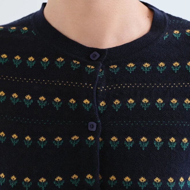 Cardigan Navy Blue with Embroidered Flowers
