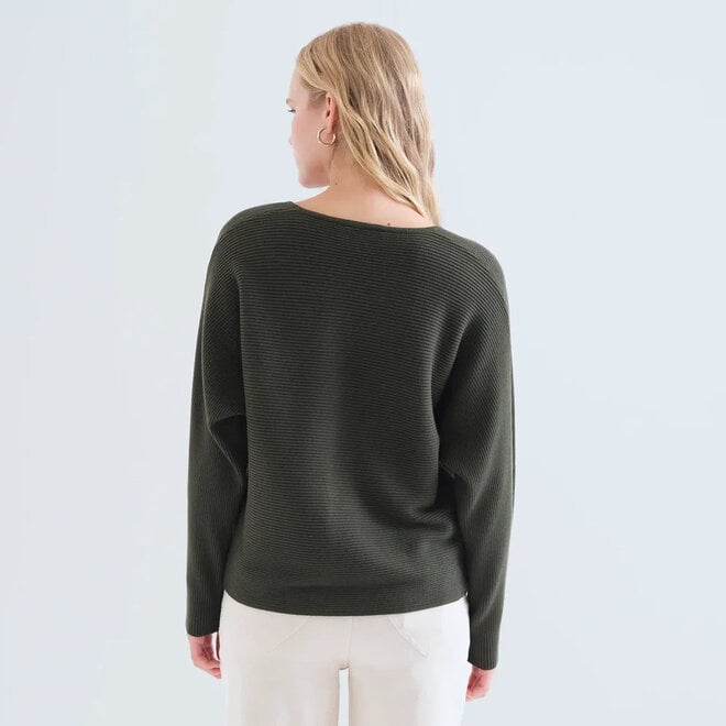 Knit Sweater Striped Olive Green