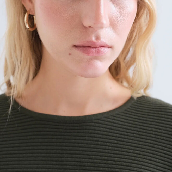 Knit Sweater Striped Olive Green