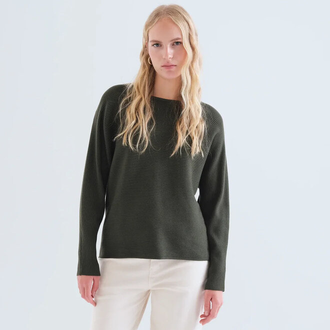 Knit Sweater Striped Olive Green