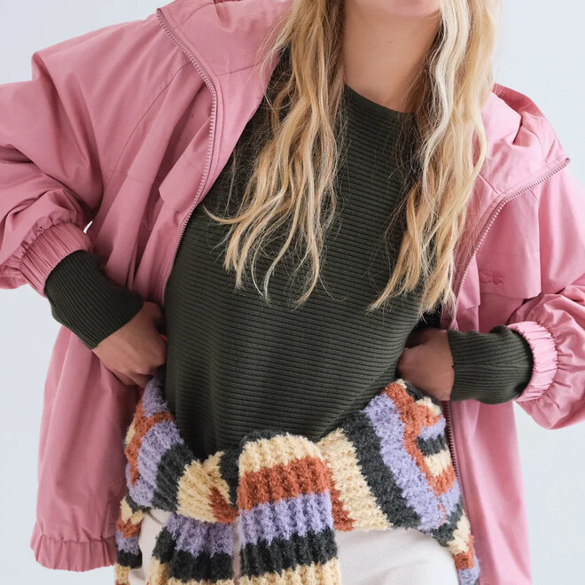 Knit Sweater Striped Olive Green