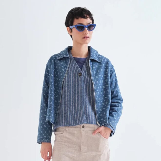 Cardigan Striped Light Blue & White