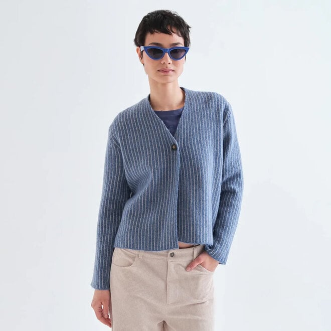 Cardigan Striped Light Blue & White