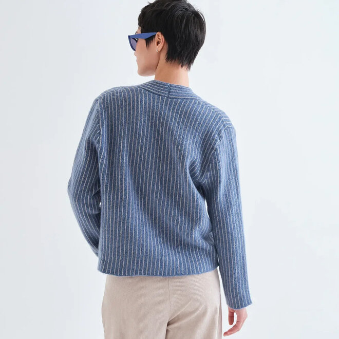 Cardigan Striped Light Blue & White