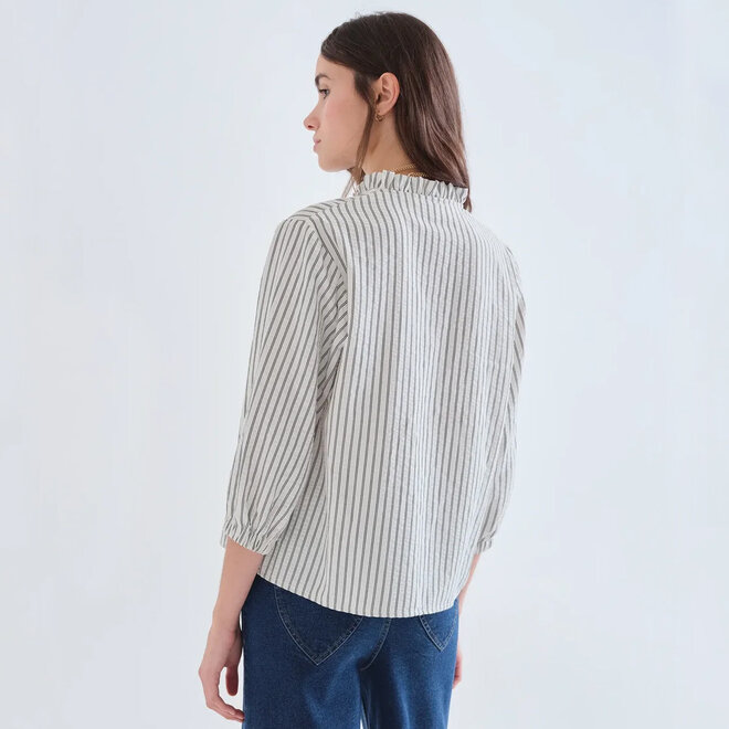 Shirt Striped Black with Ruffle Detail