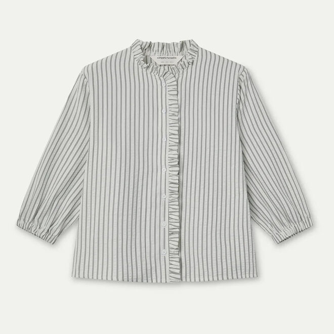 Shirt Striped Black with Ruffle Detail