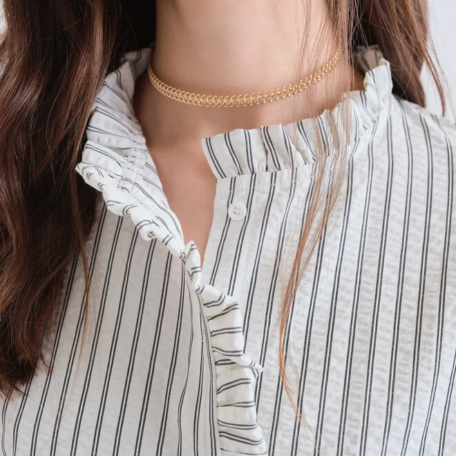 Shirt Striped Black with Ruffle Detail