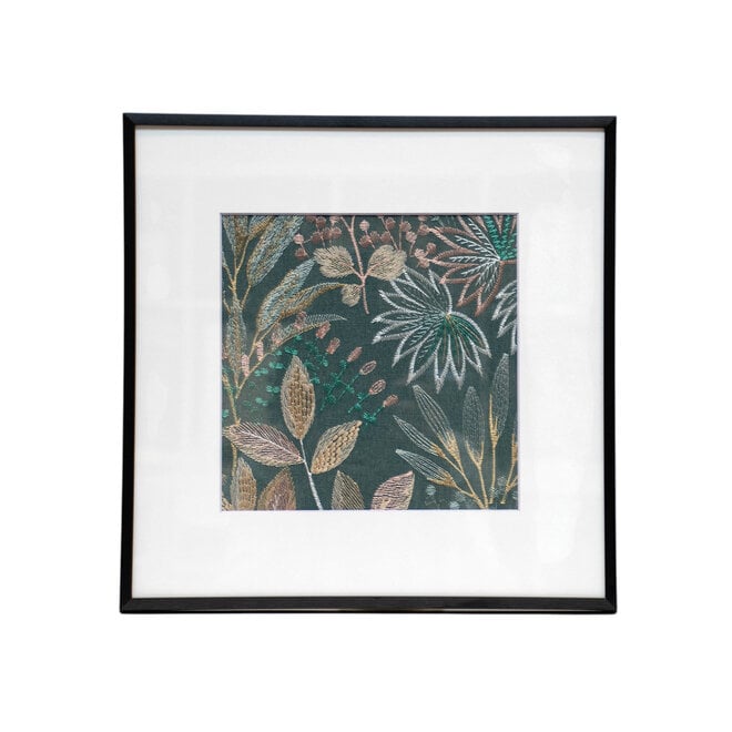 Framed Fabric Colorful Embroidery Green