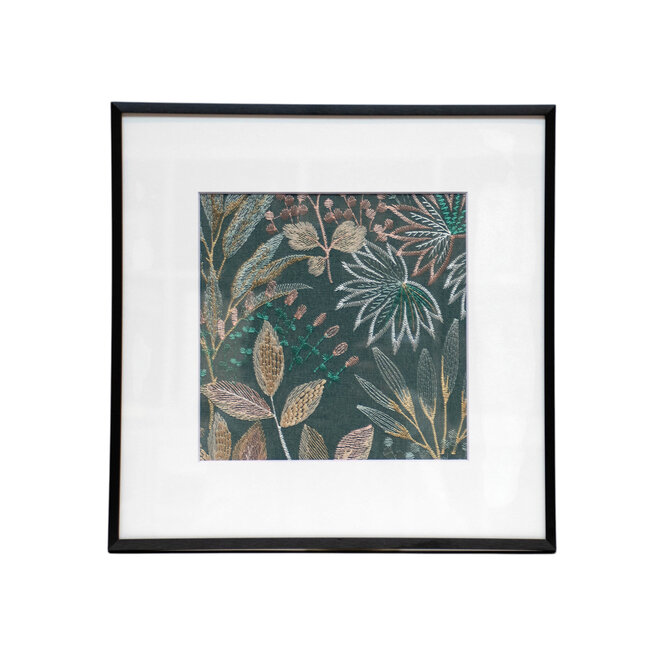 Framed Fabric Colorful Embroidery Green