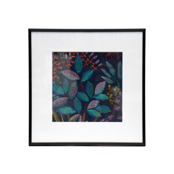 Framed Fabric Colorful Embroidery Navy