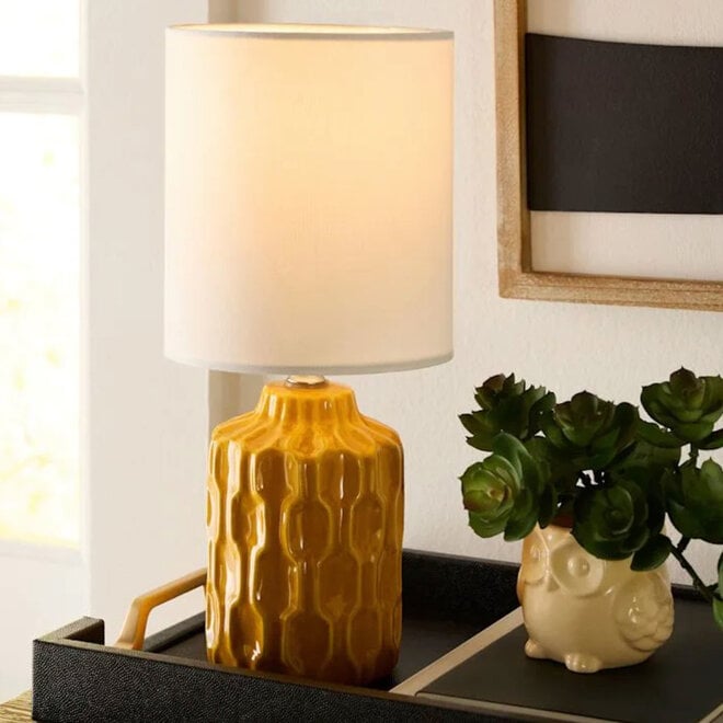 Mini Table Lamp with Shade Ceramic Groove Yellow 13"