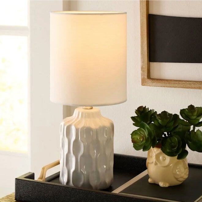 Mini Table Lamp with Shade Ceramic Groove Cream 13"