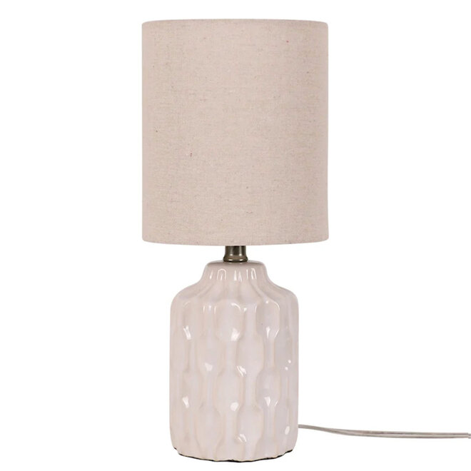 Mini Table Lamp with Shade Ceramic Groove Cream 13"