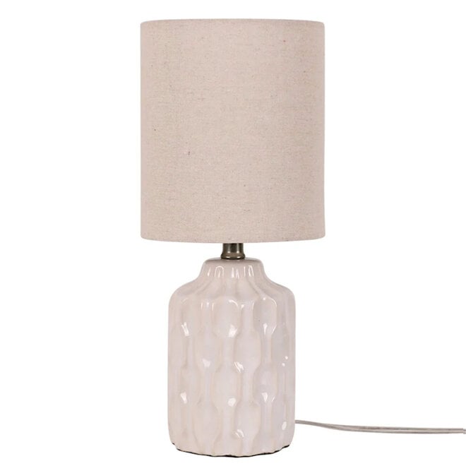 Mini Table Lamp with Shade Ceramic Groove Cream 13"
