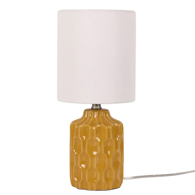 Mini Table Lamp with Shade Ceramic Groove Yellow 13"