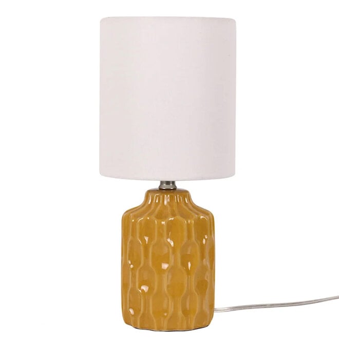 Mini Table Lamp with Shade Ceramic Groove Yellow 13"