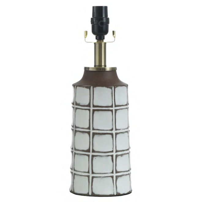 Table Lamp Base Brown & White Checkered Ceramic 15"