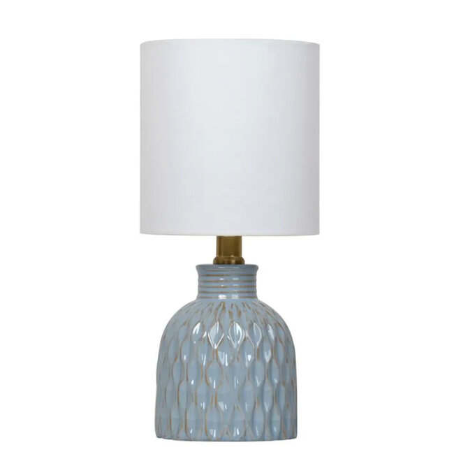 Mini Table Lamp with Shade Ceramic Patterned Blue 12.5"