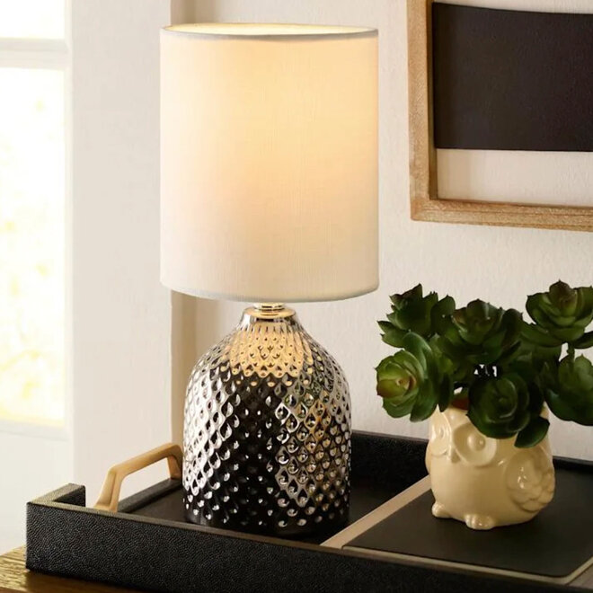 Mini Table Lamp with Shade Hammered Silver 12"