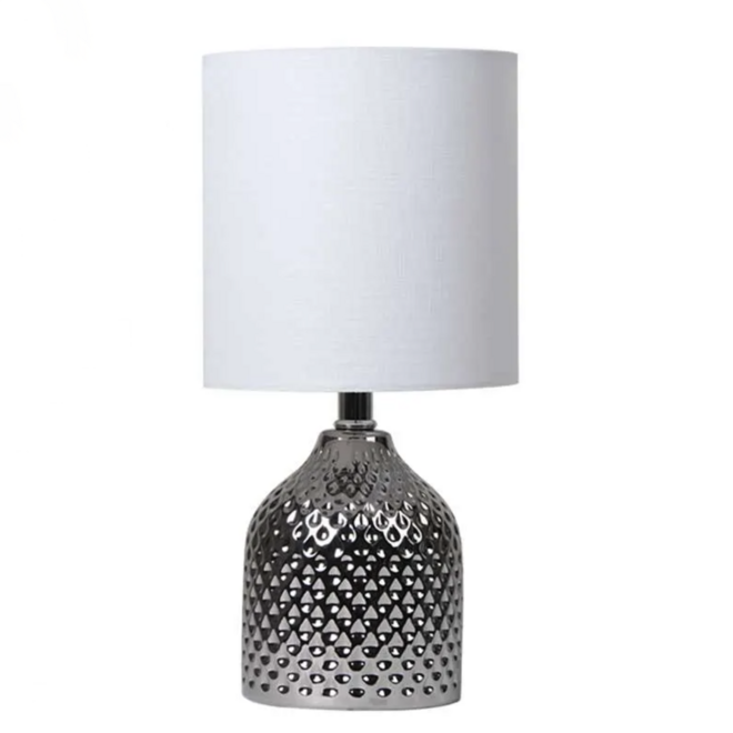 Mini Table Lamp with Shade Hammered Silver 12"