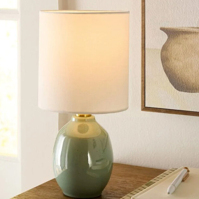 Mini Table Lamp with Shade Ceramic Speckled Green 12"