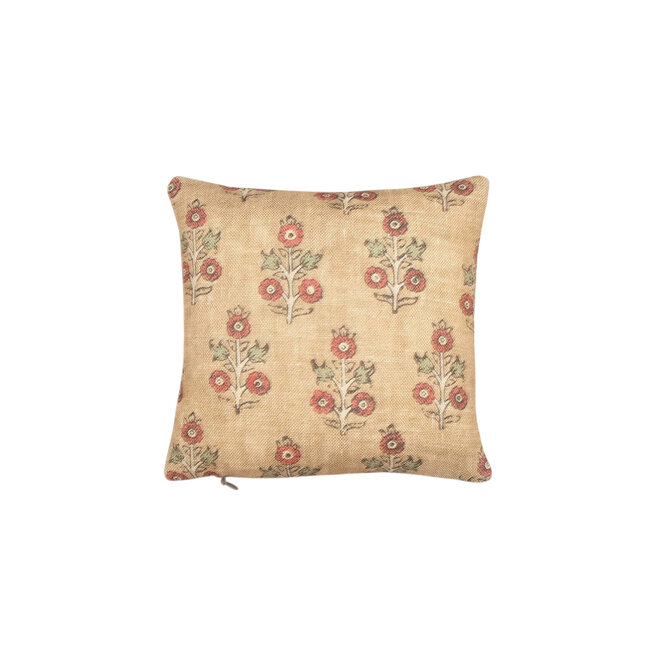Mini Pillow Poppy Sprig Ochre 9 x 9in