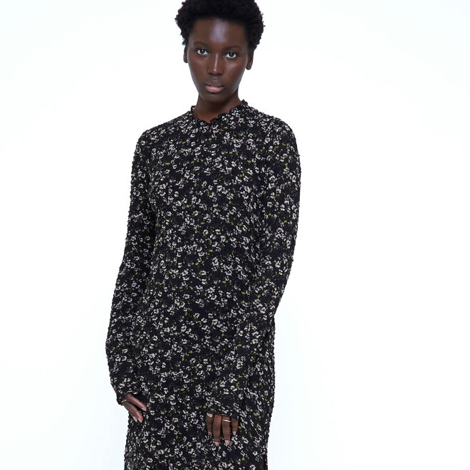 Midi Dress Floral Print Black