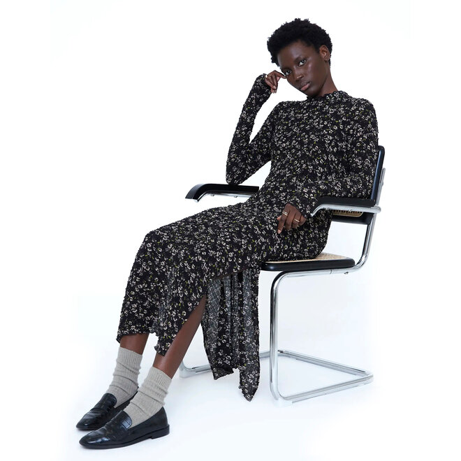 Midi Dress Floral Print Black