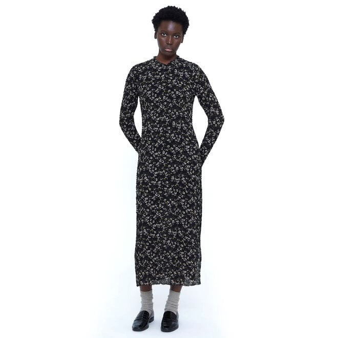 Midi Dress Floral Print Black