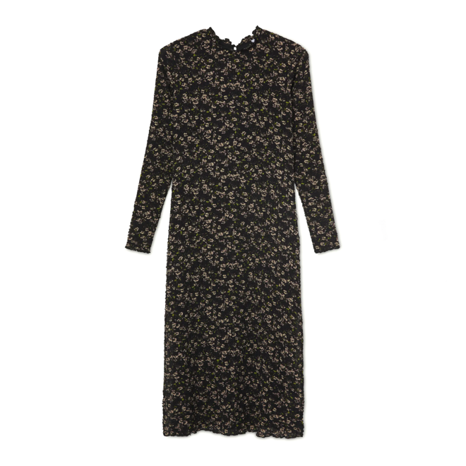 Midi Dress Floral Print Black
