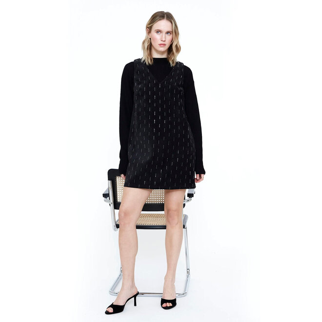 Short Dress Black with Silver Appliques
