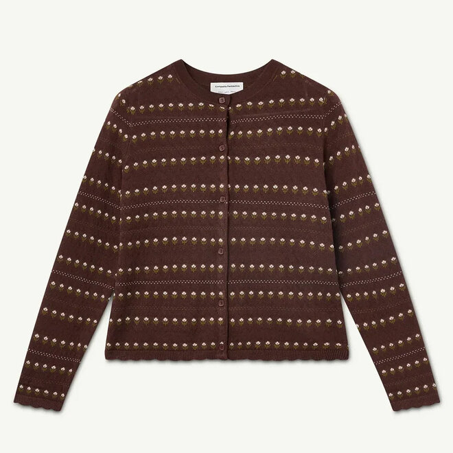 Cardigan Brown with Embroidered Flowers